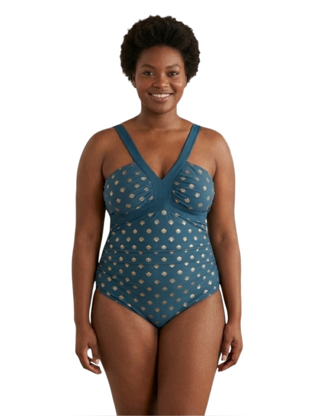 Boden Teal Green Metallic Shells Print  One-Piece Swimsuit